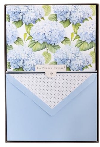 Graphique Hortensia Designer Cards Luxe Collection, Silver Foil Embossed Stationary Boxed Set, 10 Blank Cards with 11 Envelopes, All Occasion Greetings, 5.25 x 3.8