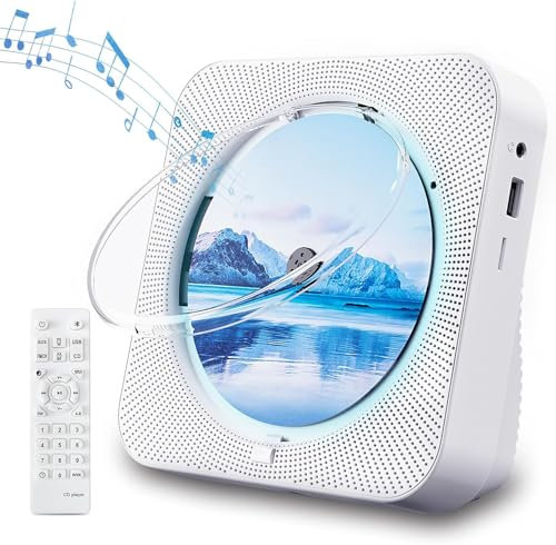 CD Player Portable Bluetooth 5.1 Desktop CD Player with HiFi Sound Speakers, Remote Control, Dust Cover, LED Display, FM Radio, USB/AUX for Home, Kids (White)