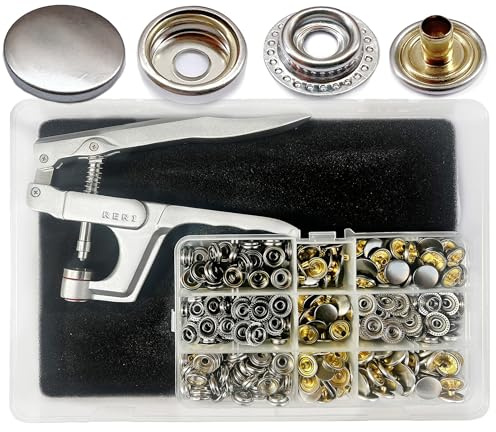 RERI 80set Druckknopf Set mit Zange 15mm Metall Druckknöpfe mit Zange Nähzubehör Buttons Knöpfe zum Annähen Snaps für DIY Basteln Stoff, Kleidung Taschen