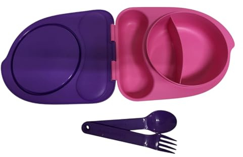 Tupperware to Go Lunchbox Babyteller Clevere Pause 400ml Brotdose mit Trennwand Eco+ Schule Kindergarten + Besteck pink lila Babyteller mit Besteck