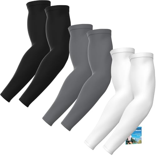 ARFNKIM Arm Sleeves for Men Women, UV Sun Protection Compression Cooling Sun Sleeves Tattoo Cover - Volleyball Running Basketball Golf Baseball (3, Black+White+Dark Gray)