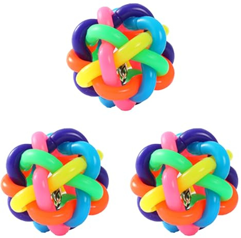 Fayemint 3 Stücke Hunde Bunte Glockenkugeln, Gummiball mit Glocke, Spielzeug für Kleine und Mittelgroße Hunde und Katzen (Bunt)