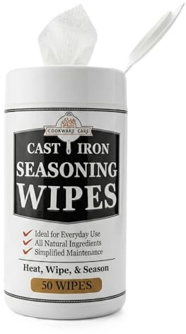 Cast Iron Seasoning Oil Wipes(50 count) All-Natural Cloth wipes for Cast Iron Skillets, Carbon Steel Pans, Flat Tops, Griddles & Grills. Make your cast iron cleaner