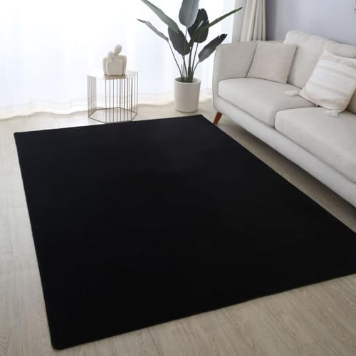 Ultra Soft Plush Anti-Slip Carpet Mat Living Room Large Area Rugs Modern Floor Bedroom Extra Large Size Non Shedding (Black, 200 x 290 cm)