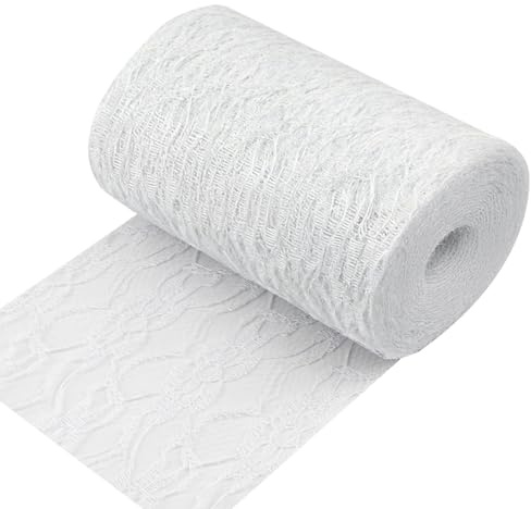Tischläufer Spitze Weiß, 15 cm x 25 m Spitzenband Tischdeko | Dekoband Tischläufer für Hochzeit Taufe Kommunion Festliche Dekoration