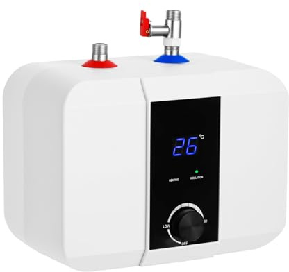 Chauffe-eau électrique de 6 l - Mini chauffe-eau - Avec affichage LED - Température réglable de 0 à 65 °C - Pour évier de cuisine, salle de bain, lavabo