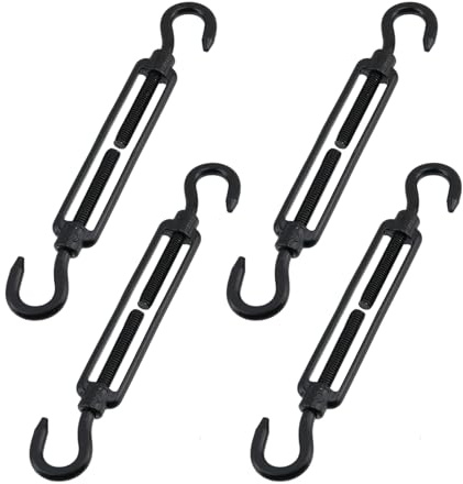 Nicerity 4 Pcs M6 Heavy Duty Wire Rope Tensioner Black 304 Stainless Steel Adjustable Hook and Eye Turnbuckle for Cable Tightening Tent Installation