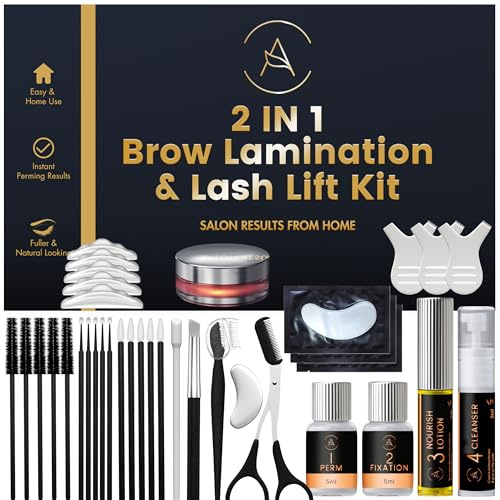 Lash Lift Kit & Eyebrow Lamination Kit, 2-in-1 Solution, At-Home Brow Lamination, Beginner/Professional, Eyelash Lift, 15 Applications, Lasts 6-8 Weeks, DIY Brow & Lash Perm - ABLK1