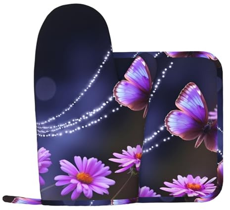 Lot de 2 maniques et maniques en silicone résistant à la chaleur Motif papillon Violet