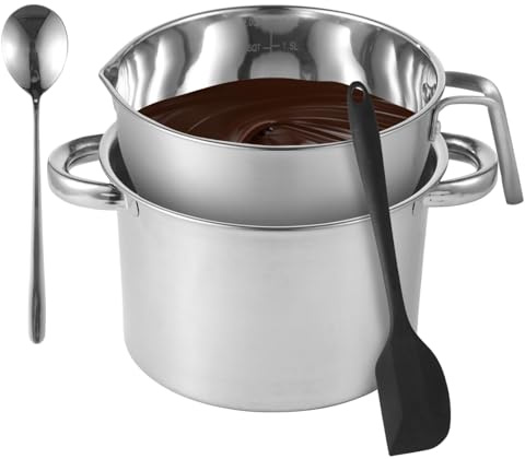 YOFAPA Stainless Steel Double Boiler Pot Set, 2.0 QT Chocolate Melting Bowl with Scale & Handle, Kitchen Boiler Pot Silicone Spatula