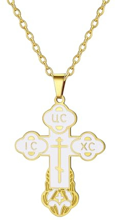 EUEAVAN Orthodoxe Kreuzkette für Frauen Russisches IC XC NIKA Kreuz Jesus Christus Medaillon Anhänger Griechisches byzantinisches Amulett Östlicher Schmuck Christliches katholisches
