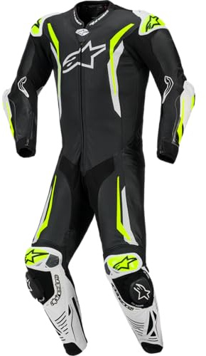 Alpinestars GP Tech V5 Combinaison de moto en cuir 1 pièce perforée, schwarz/weiß/neon-gelb, 46