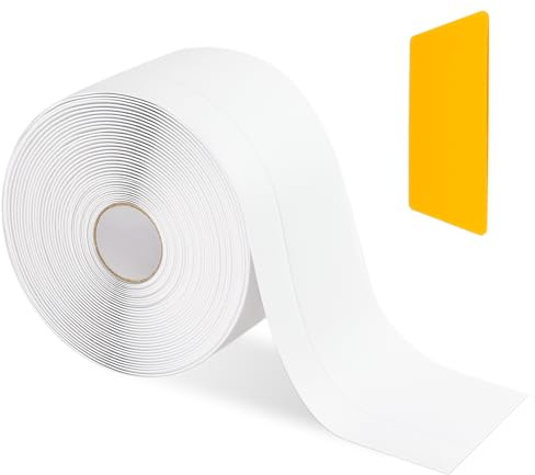 MISIQIMA Plinthe Souple Autoadhésive, PVC 50 × 20 mm Plinthe Adhesive, Découpé sur Mesure, avec Raclette pour Cuisines, Salles de Bains, Salons, Bureaux (Blanc, 10 Mètres)