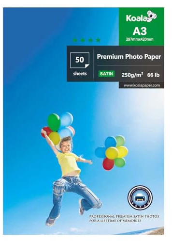 KOALA Inkjet Satin/Oyster Fotopapier, A3, Größe 420 x 297 mm, 250 g/m², 50 Blatt, mit hochwertiger Satin-Harzbeschichtung, für Canon, HP, Epson, Tintenstrahldrucker