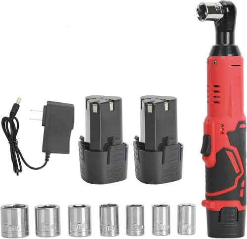 Teodute Cordless Ratchet Wrench 3/8, Electric Ratchet Wrench Kit with 2 * 2000mAh Batteries & Charger, 40N.m, 300 RPM, Battery Powered Impact Drive Ratchet Rattle Wrench, 7 PCS Sockets
