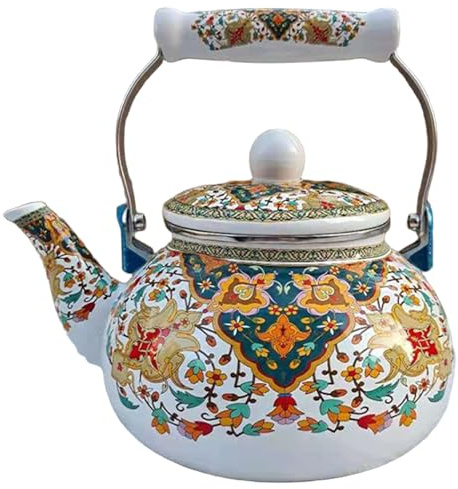 Bollitore per il tè in Ceramica, Bollitore per il tè smaltato 2, 5 L Vintage Resistente al Calore con Manico Fresco Nessun Fischio Teiera Facile da Pulire per Piano Cottura, Piano Cottura