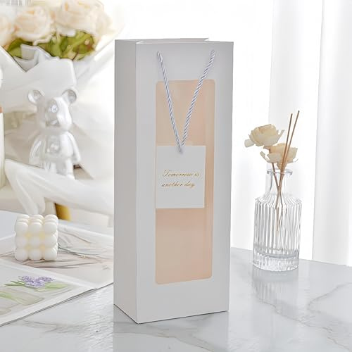 Geschenkbox mit Sichtfenster 8 Stück Weingeschenktüten mit Griff, Geschenk, transparentes Fenster, Papier-Weintüte, Valentinstag, Hochzeit, Weihnachten, Geburtstagsfeier(WHITE)