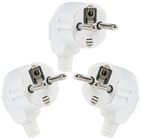 3PCS Schuko Stecker Schukostecker, Stecker 250V, Stromstecker Mit Zugentlastung, Langlebiger Schutzkontakt-Stecker Für Kabel Stecker, Ideal Für Steckdosen Stecker Und Stecker Steckdose, Weiß