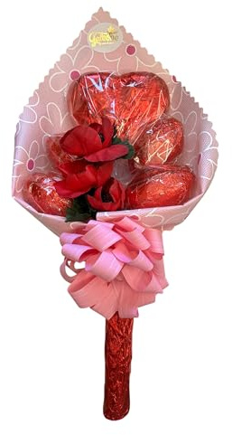 Bouquet di Cioccolato Regalo Festa della Mamma 1 Cuore e 4 Ovetti, Sorprendi la Tua Mamma con un Bouquet di Cioccolato, un'Idea Regalo Unica e Raffinata Perfetta per Chi Ami, 120 Grammi