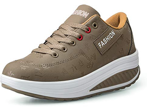 Donne Sneaker Dimagrante Scarpe Passeggio & Scarpe Ginnastica Fitness Cunei Piattaforma Scarpe (40 EU,Cachi)