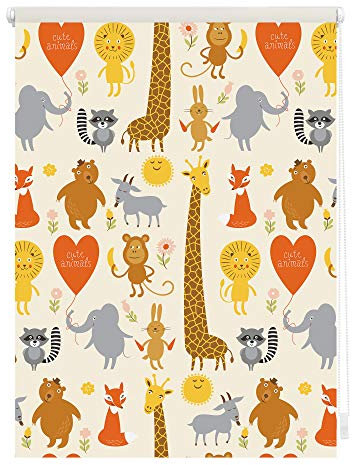Lichtblick Klemmfix Verdunklungs-Rollo mit Motiv, ohne Bohren, Blickdicht, Seitenzugrollo, Made in Germany, Cute Animals - Gelb 70 x 150 cm (B x L)