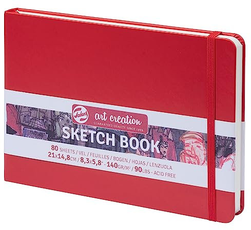 Talens Art Creation - Skizzenbuch Rot 14,8 x 21 cm - 140 g 80 Blatt - Ideal für Bleistift Pastellstifte Acryl Gouache Tusche Holzkohle