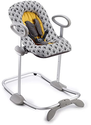 BÉABA, Up & Down III - Babywippe - Wippe für Babys und Kleinkinder - Höhenverstellbar - Schaukelfunktion und 4-fache Höhenverstellung - Ergonomisch und sicher - Yellow Palm Tree