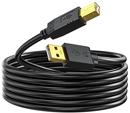 Printer Cable 20 FT - USB A to USB B Printer Cable Compatible with HP, Canon, Brother, Samsung, Dell, Epson and More
