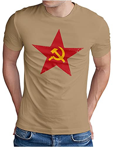 OM3® Retro Soviet-Star T-Shirt - Herren - UDSSR Hammer und Sichel - Khaki, 3XL