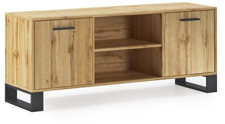 Skraut Home - Mobile TV per Soggiorno - 57 x 137 x 40 cm - Adatto per TV 32/40/42/50/55/60 - Modello Loft - Struttura Colore Rovere Rustico - Gambe in Legno Nero