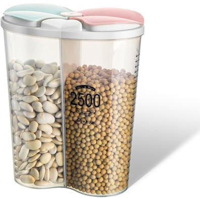 Yeswell Contenitori ermetici per alimenti, 2 griglie sigillate barattolo per cereali con coperchi, in plastica trasparente, ermetici, migliori contenitori per alimenti secchi, dispenser per cereali