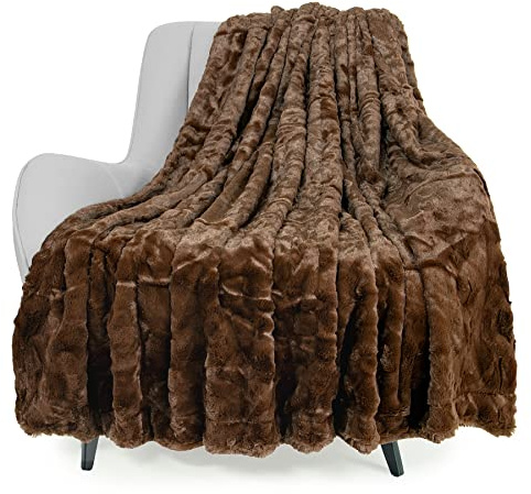 TOONOW Coperta in pelliccia sintetica, lussuosa, double-face, morbida, soffice, pelosa, per divano, letto (marrone, copriletto)