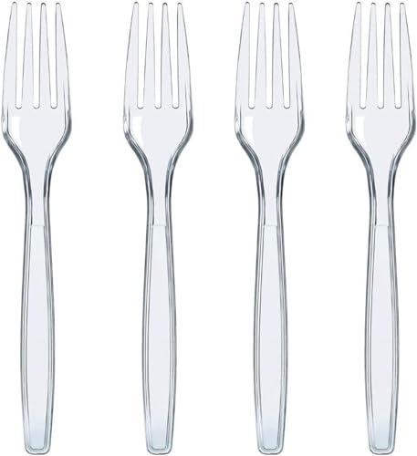 150 Clear Reusable Forks Strong Heavy Duty (Washable & Reusable)