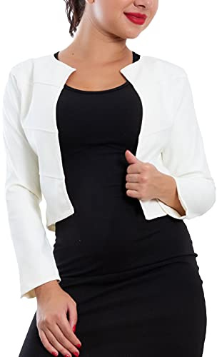 Toocool Giacca Donna Corta Ecopelle Bolero Senza Chiusura Giacchetto VI-2601 [Taglia Unica,Bianco]