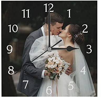 Personalisierte Foto Wanduhr, Personalisierte Quadratische Uhr mit Foto Text, Benutzerdefiniert Wanduhren mit Foto zum Küche Schlafzimmer Wohnzimmer, Jahrestag Geburtstag Hochzeits Dekorative Geschenk