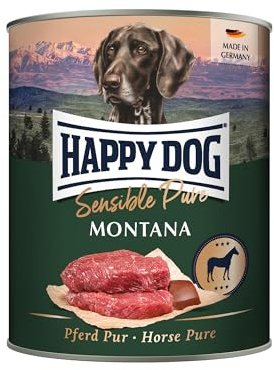 Happy Dog Sensible Pure Montana (Pferd) 6 x 800 g | Monoprotein-Nassfutter mit 70 % reinem Pferd, getreide- und sojafrei, Rezeptur ohne Zuckerzusatz, für sensible Hunde