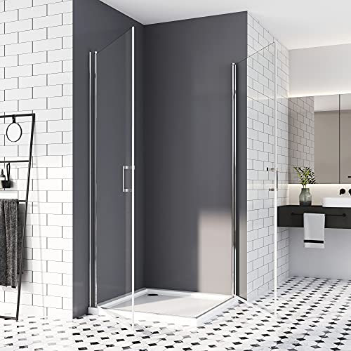 Duschkabine 80x80x195cm, Eckeingang drehtür Doppel Duschwand Pendeltür, Eckdusche aus 5 mm Klarglas ESG Sicherheitsglas