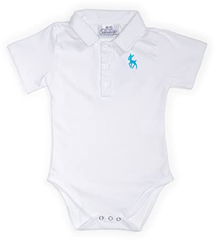Body para traje tradicional de bebé de algodón con cuello y bordado, de manga corta para niños y niñas, traje tradicional Jonas, Blanco, 80/92 cm