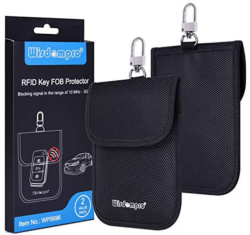 Wisdompro Faraday Pouch for Car Keys, 2 Pack Car Key Signal Blocking Pouch, RFID Blocker for Car Keys, Anti-Theft Remote Keyless Entry Protector with Keyclip - Black