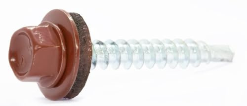 Viti autofilettanti per tetti, 4,8 mm x 20 mm, colore rosso ossido, con rondella di tenuta EPDM, verniciate RAL 3009 (confezione da 50)