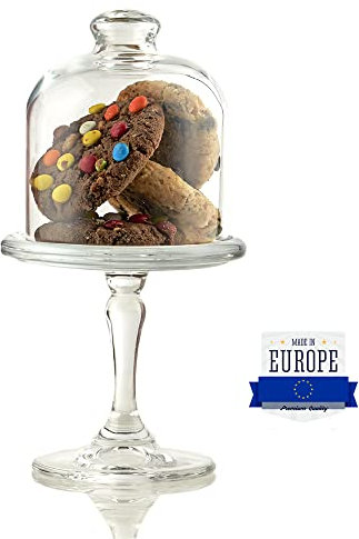 Mini Alzatina per Dolci Vetro con Copertura a Cupola, Campana per Cupcake con Coperchio, Porta Biscotti in Vetro