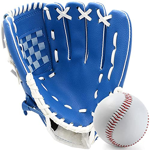 Baseball Glove,Baseball Softball Mitt with Ball for Kids Youth Adults Training and Beginner,Right Hand Throw,Left Hand Glove (Sky Blue, 10.5in)