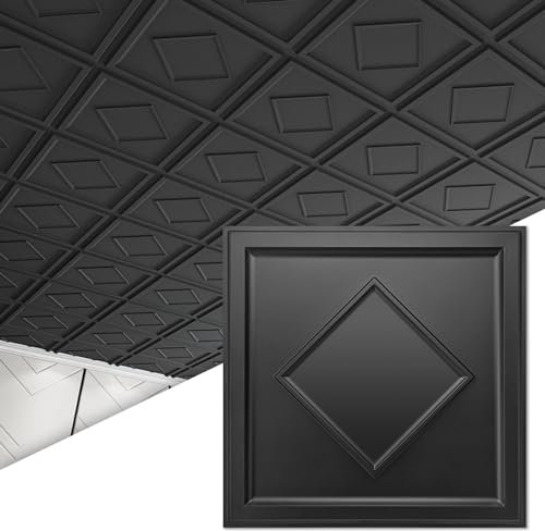 Art3d Decorative Drop Ceiling Tiles 2x2, Glue up Ceiling Panel Square in Black, Pack 12 Tiles