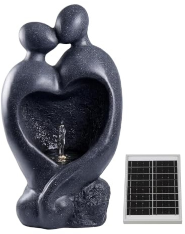 Gardenwize- Solar Powered Carved Lovers Garden Water Feature with Batery Backup – Weatherproof Polyresin Ornament with Built-In LED Light, Decorative Outdoor Fountain, No Running Costs