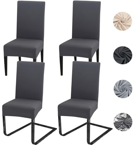Meision Stuhlhussen 4 oder 6er Set, Abnehmbare waschbar Spandex Stuhlüberzug Stuhlbezug Stretch Universale für Hotel, Zeremonie, Bankett, Restaurant, Zuhause(4er Set, Anthrazit)