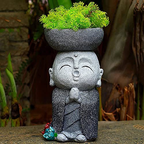 UPMSK Zen-Buddha-Statue, Pflanzgefäß, Gartenskulptur, Gesicht, Blumentopf, Zen-Figur, Blumentopfhalter, für Innen- und Außendekoration(Color:A)