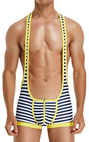 FEOYA Mäns brottning singuletter atletiska supporter bekväma en del brottning singlet gym ärmlösa boxerkalsonger träning sport bodysuit aktiv träning brottning tröja tyngdlyftning jumpsuits, E-gul, L