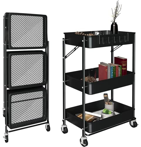 MAGIC SELECT Carro Auxiliar con Ruedas 3 Niveles Negro