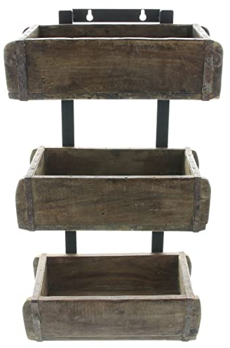 FRANK FLECHTWAREN Regal Ziegelform, recyceltes Holz in trendigem Used-Look, dunkelbraun, rustikale Metallbeschläge, zum Bepflanzen mit Folie ausschlagen, Wandmontage möglich