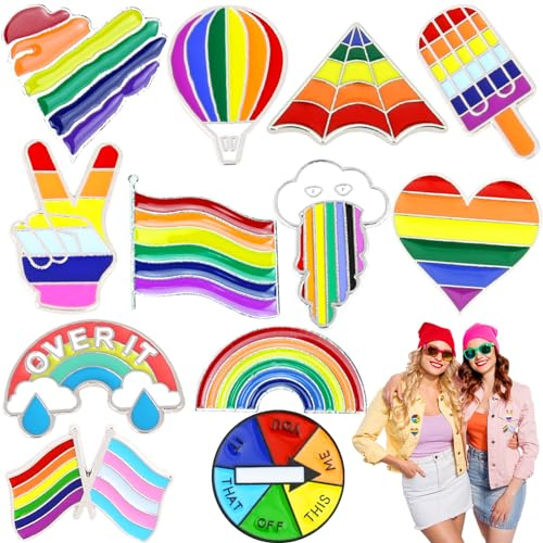 Oneroomone 12 Stück LGBT anstecknadel, Pins Anstecker Pride Regenbogen, Homosexuell Lesben Pins Abzeichen für Pullover Schals Hut Kragen Taschen Anzüge Rucksack Damen Frauen Männer